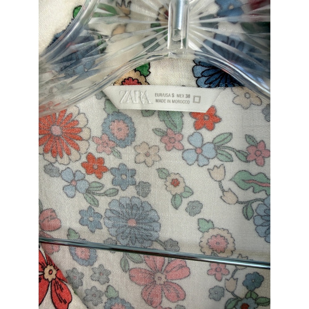 Zara Floral Print Button Down Shirt Short Sleeve Multi Color Boho Top Small - Picture 6 of 6